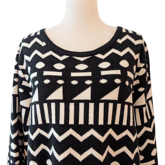 Lazy Oaf Unisex One Size Black White Abstract Geometric Pullover L/S Sweater - Picture 4 of 10